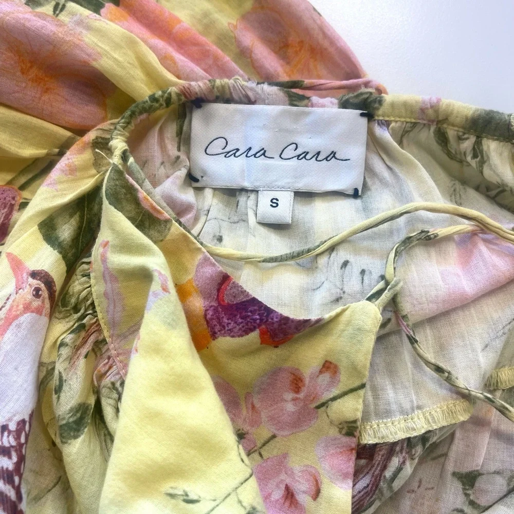 Cara Cara Midi Yellow Harbour Island Dress In Tropical Birds SMALL - Picture 12 of 16